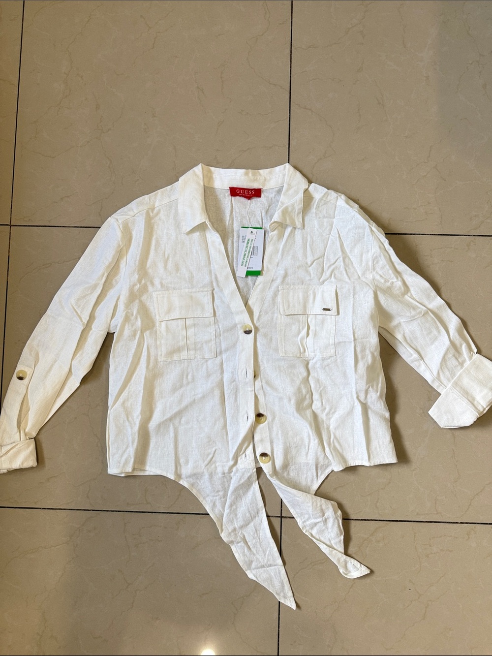 GUESS White Tie-Front - Pure White Size L